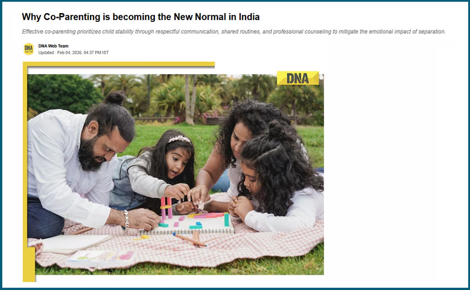 Dr. Sangeeta Gupta’s Expert Insights on Co-Parenting Published in DNA India